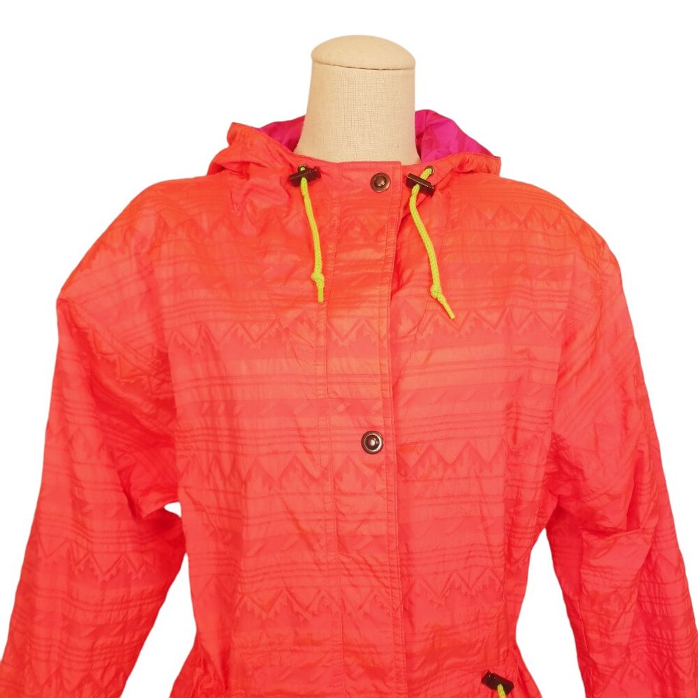 Skyr Vintage 80's Neon Lightweight Windbreaker Ski Jacket Orange Sz 8 - Picture 3 of 11